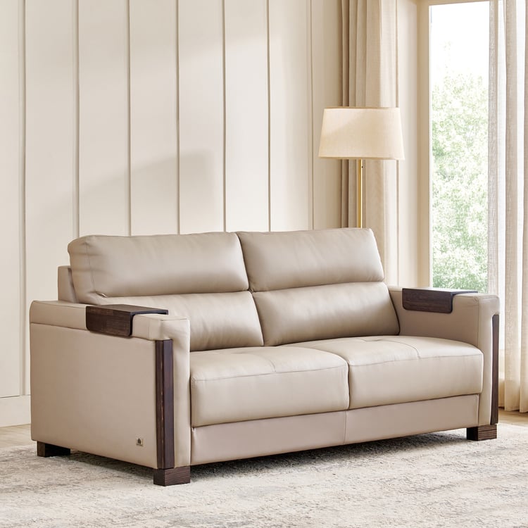 Colmar Half Leather 3-Seater Sofa - Taupe