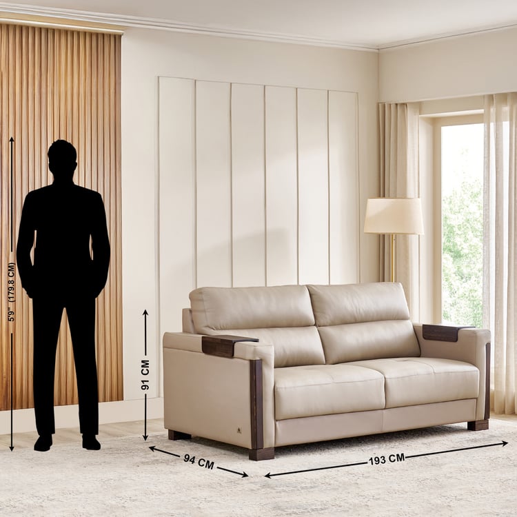 Colmar Half Leather 3-Seater Sofa - Taupe