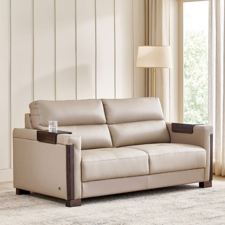 Colmar Half Leather 3-Seater Sofa - Taupe