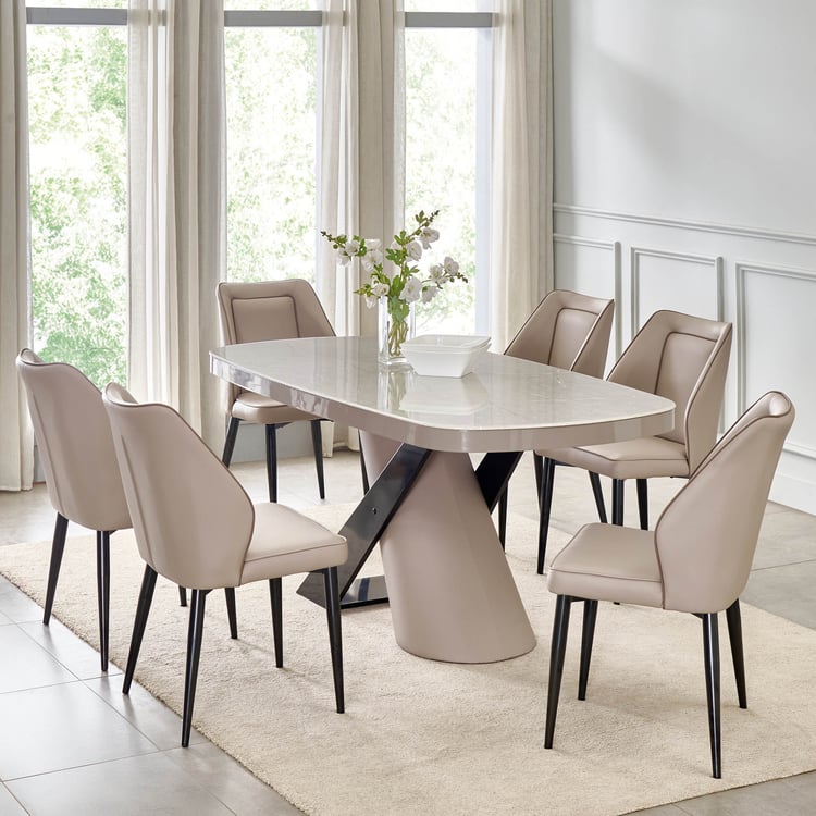 Marcello Glass Top 6-Seater Dining Set with Chairs - Grey