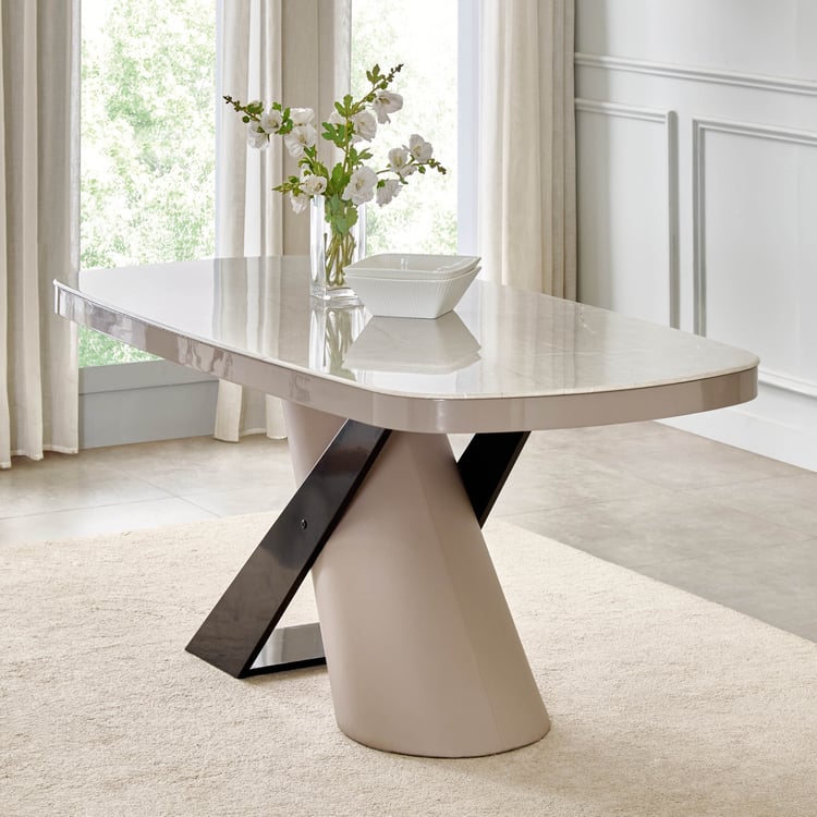 Marcello Glass Top 6-Seater Dining Set with Chairs - Grey