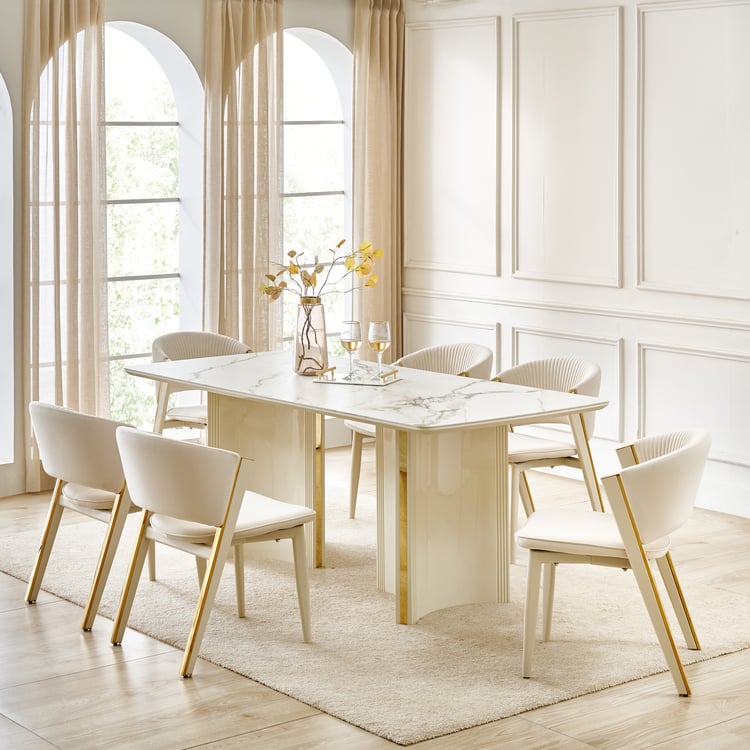 Modern Radiance NXT Ceramic Top 6-Seater Dining Set with Chairs - Cream