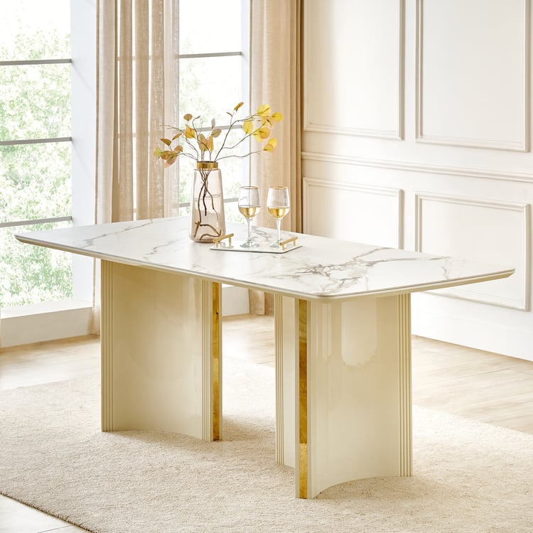 Modern Radiance NXT Ceramic Top 6-Seater Dining Set with Chairs - Cream