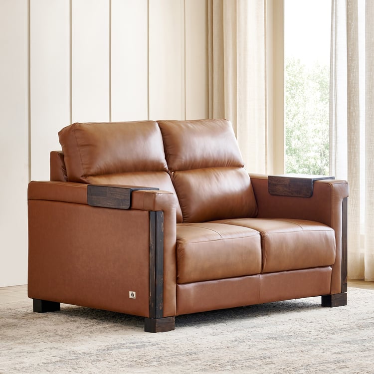 Colmar Half Leather 2-Seater Sofa - Tan