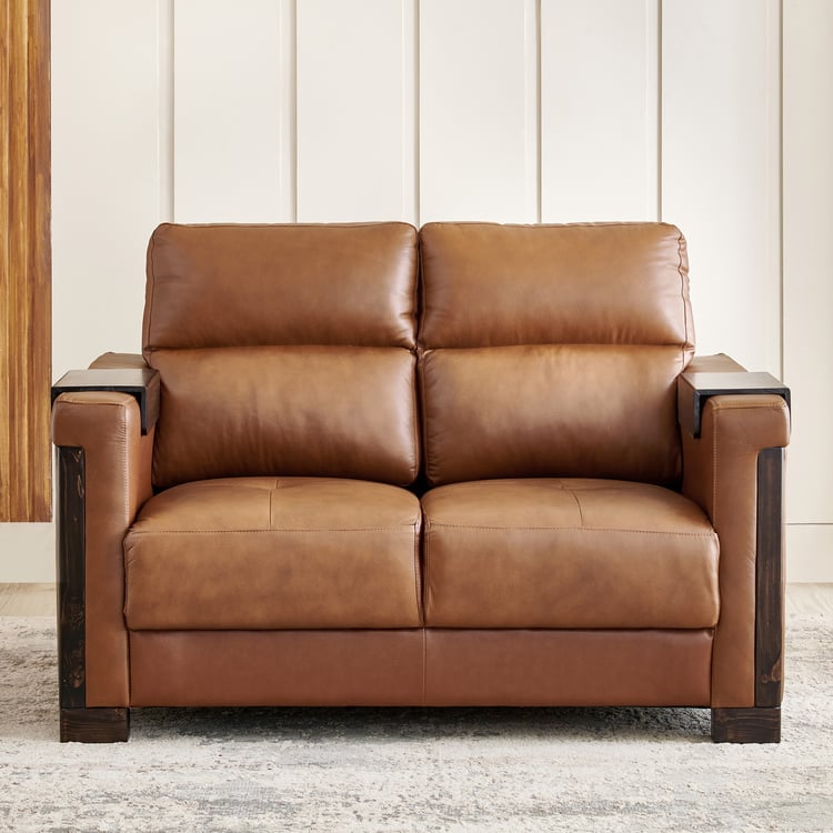 Colmar Half Leather 2-Seater Sofa - Tan