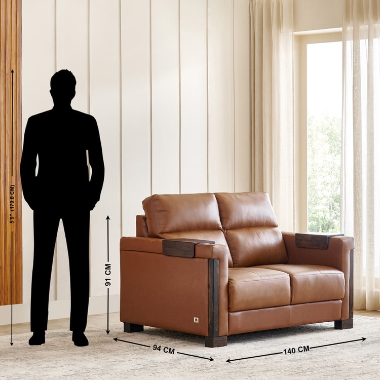 Colmar Half Leather 2-Seater Sofa - Tan