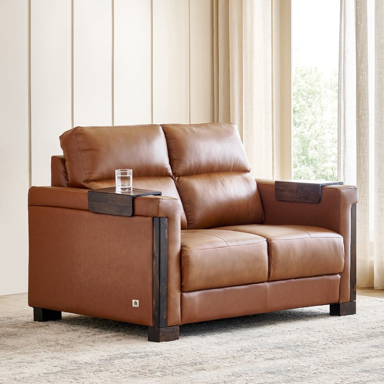 Colmar Half Leather 2-Seater Sofa - Tan