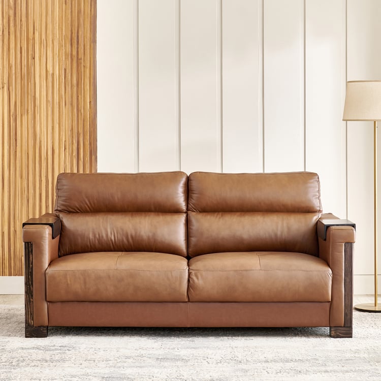 Colmar Half Leather 3-Seater Sofa - Tan