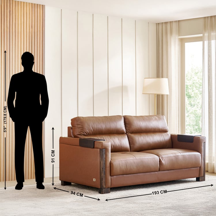 Colmar Half Leather 3-Seater Sofa - Tan