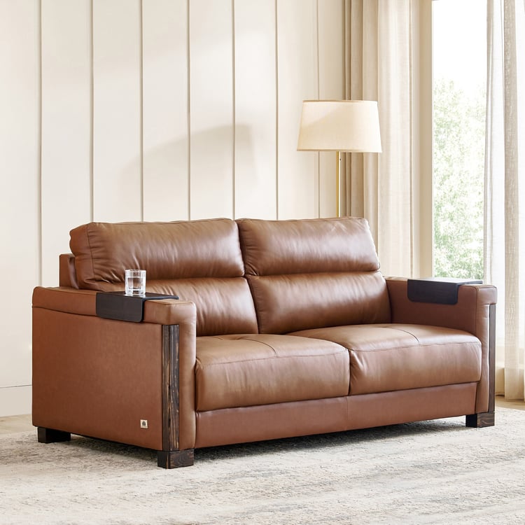 Colmar Half Leather 3-Seater Sofa - Tan