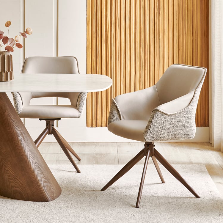 Alder Set of 2 Fabric Swivel Dining Chairs - Beige