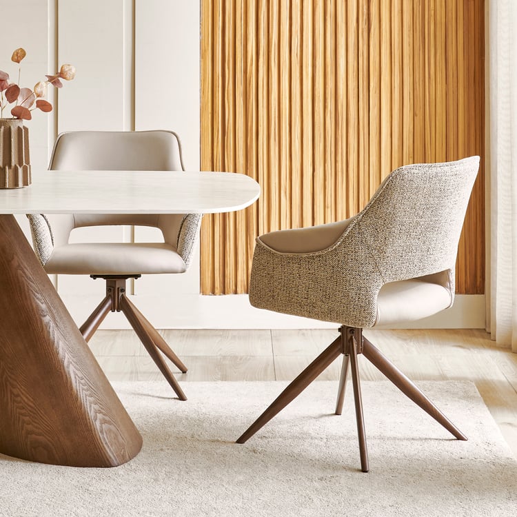 Alder Set of 2 Fabric Swivel Dining Chairs - Beige