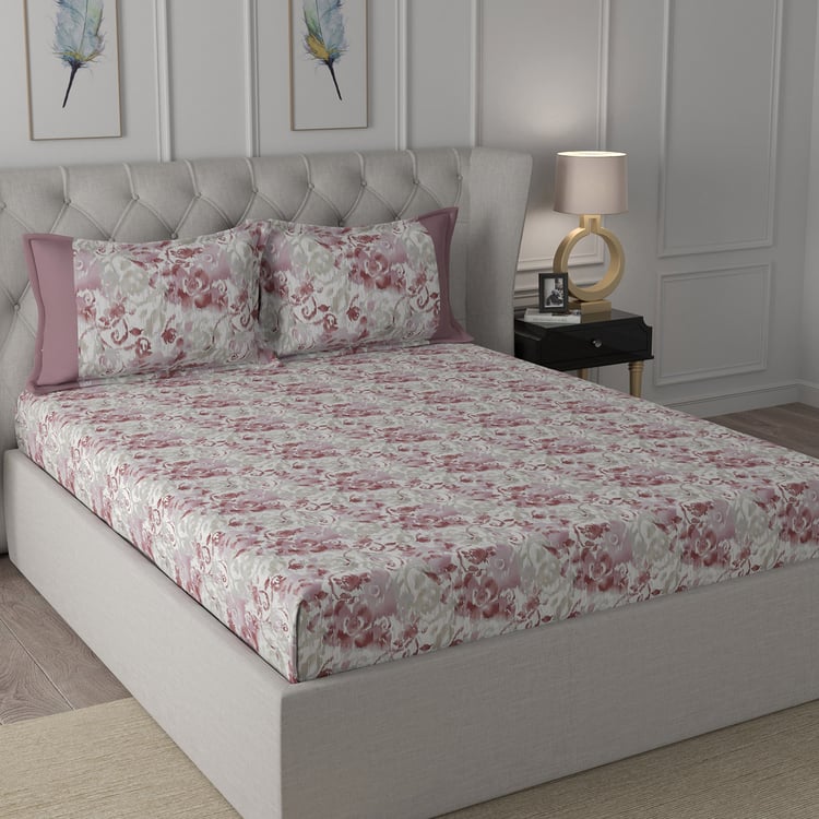 MASPAR Backyard Patio Cotton 200TC Floral Print 6Pcs Super King Bedsheet and Bath Towel Set