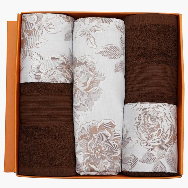 MASPAR Backyard Patio Cotton 200TC Floral Print 6Pcs Super King Bedsheet and Bath Towel Set