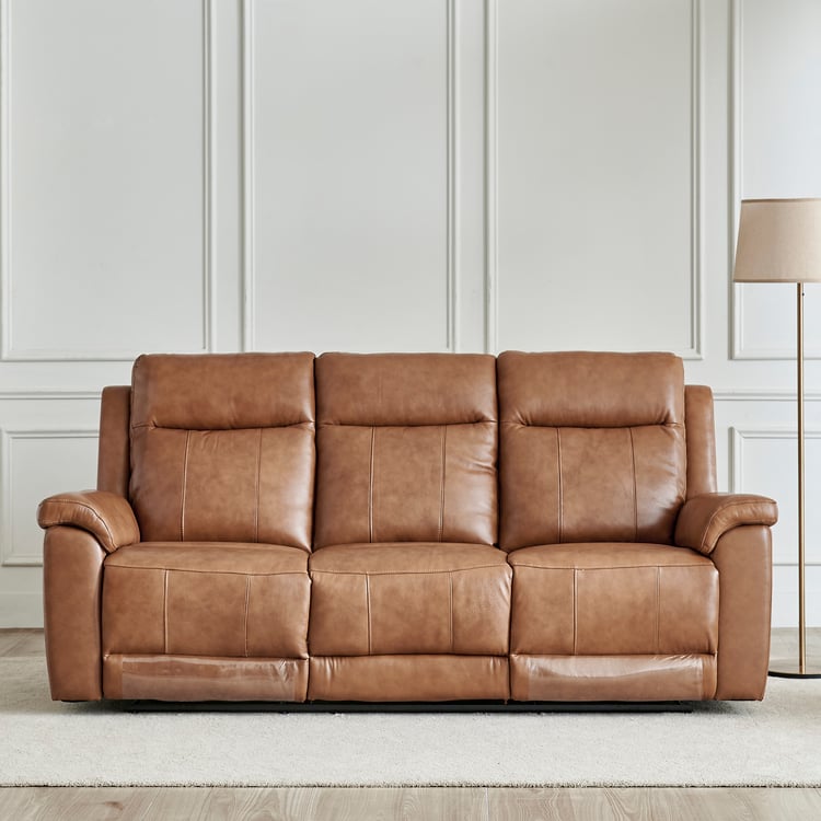 Nevil Half Leather 3-Seater Electric Recliner - Tan