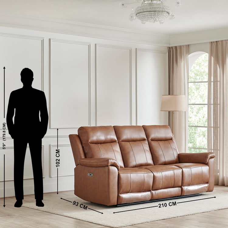 Nevil Half Leather 3-Seater Electric Recliner - Tan