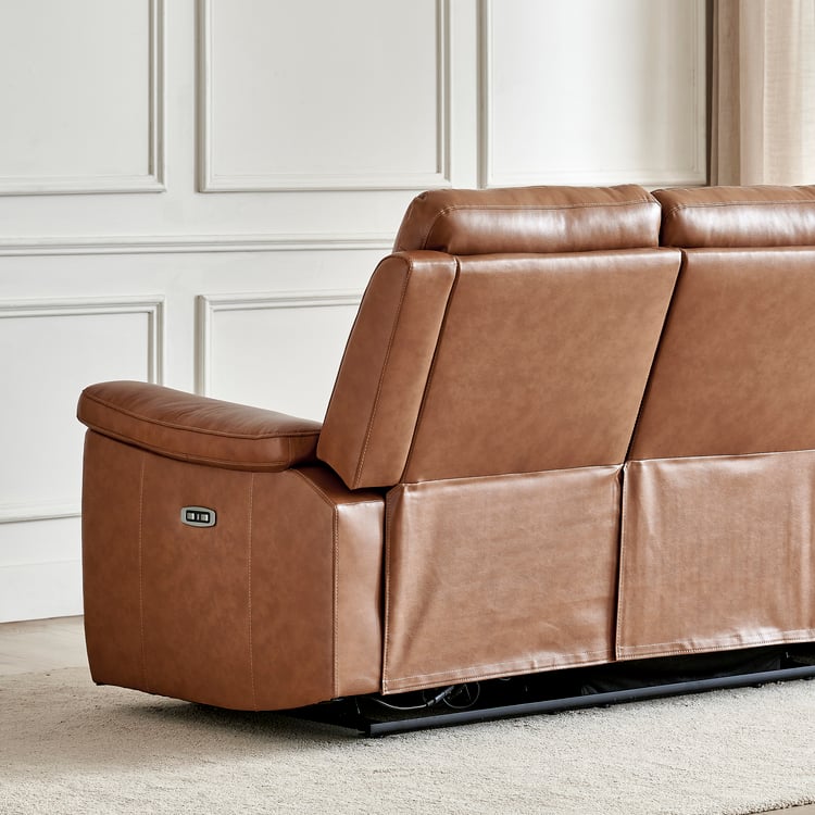 Nevil Half Leather 3-Seater Electric Recliner - Tan