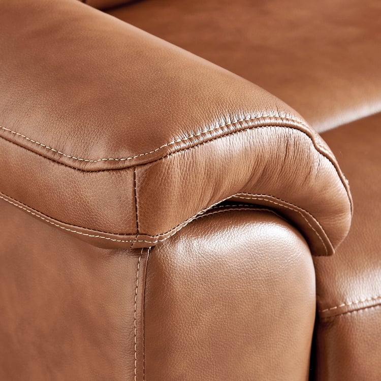 Nevil Half Leather 3-Seater Electric Recliner - Tan