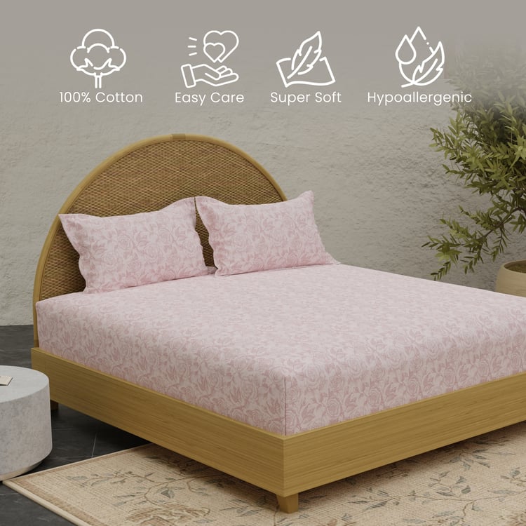 BOUTIQUE LIVING Nature Bouquet Rose Scented Cotton 300TC Floral Print 3Pcs Super King Bedsheet Set