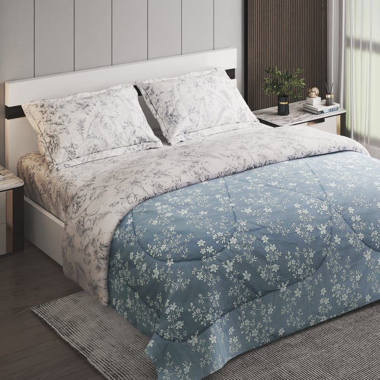 Corsica Frost Cotton 4Pcs Floral Print Double Bed-In-A-Bag Set