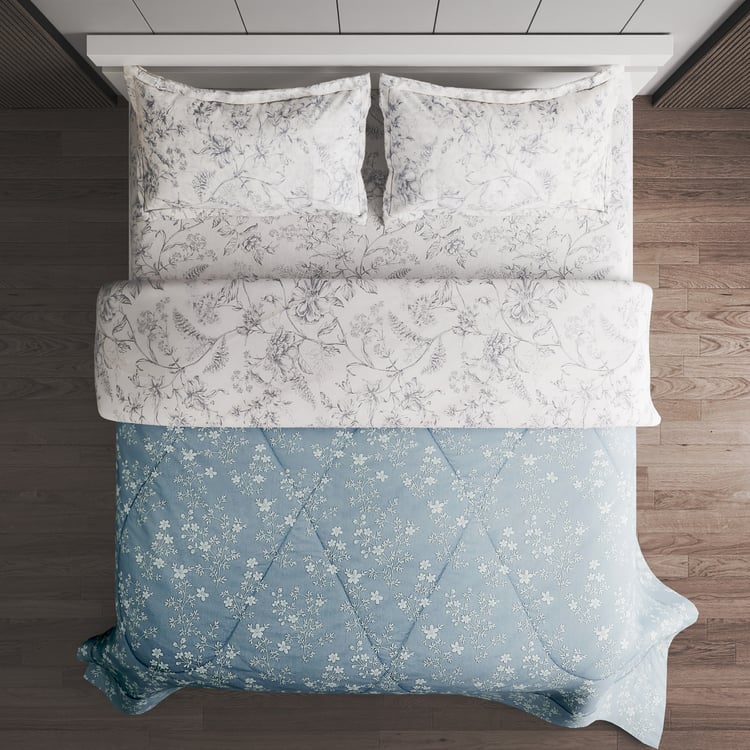 Corsica Frost Cotton 4Pcs Floral Print Double Bed-In-A-Bag Set