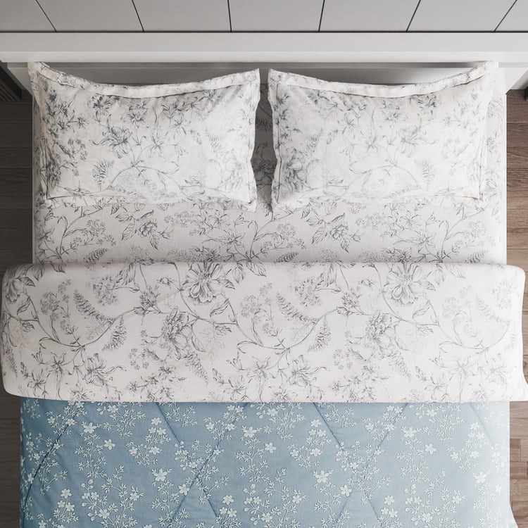 Corsica Frost Cotton 4Pcs Floral Print Double Bed-In-A-Bag Set