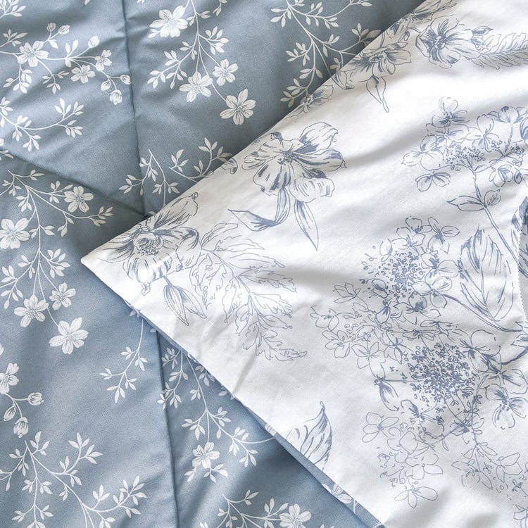 Corsica Frost Cotton 4Pcs Floral Print Double Bed-In-A-Bag Set