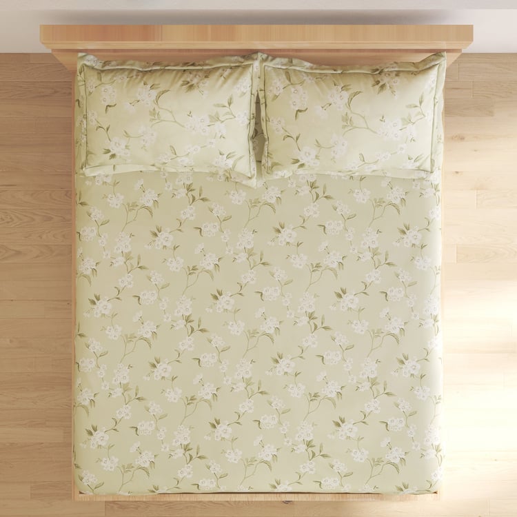 Corsica Gardenia Cotton 144TC Floral Print 3Pcs Queen Bedsheet Set