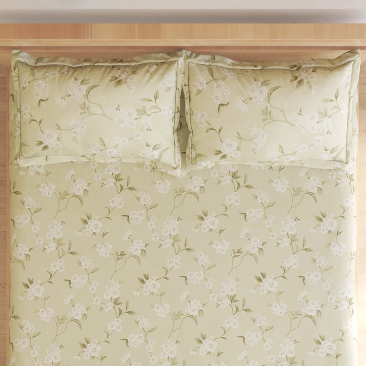 Corsica Gardenia Cotton 144TC Floral Print 3Pcs Queen Bedsheet Set