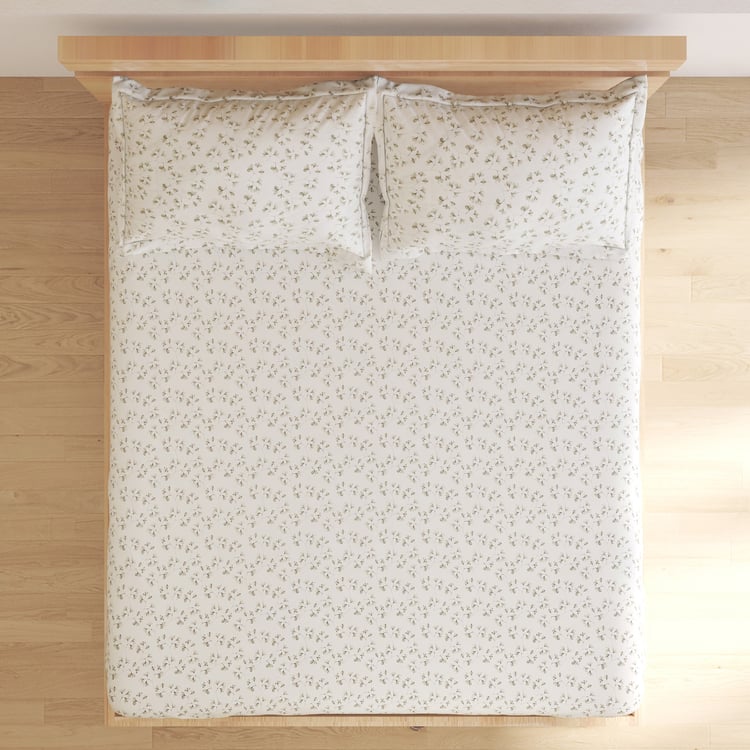 Corsica Twig Cotton 144TC Floral Print 3Pcs Queen Bedsheet Set