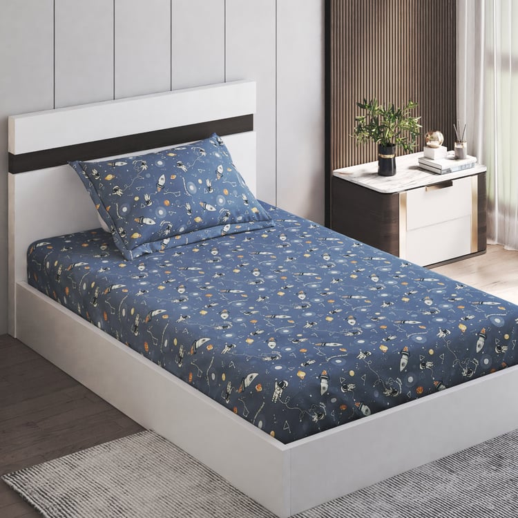 Slate Kids Cotton 180TC Astronaut Print 2Pcs Single Bedsheet Set