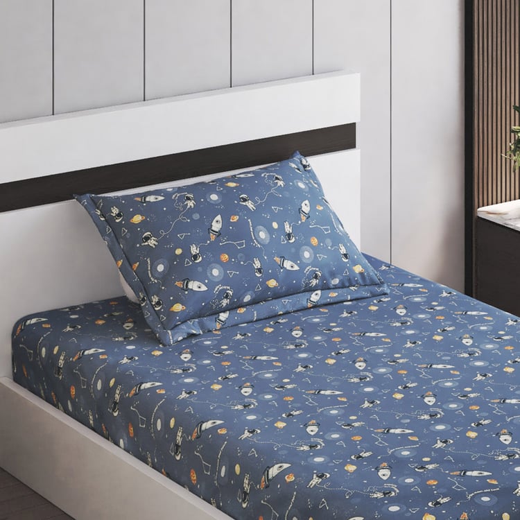 Slate Kids Cotton 180TC Astronaut Print 2Pcs Single Bedsheet Set