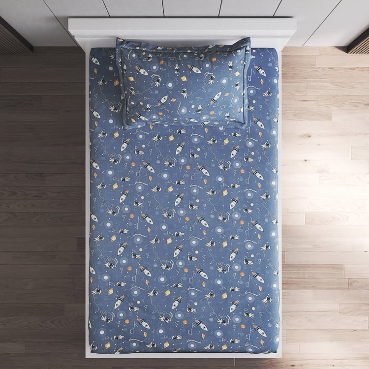 Slate Kids Cotton 180TC Astronaut Print 2Pcs Single Bedsheet Set