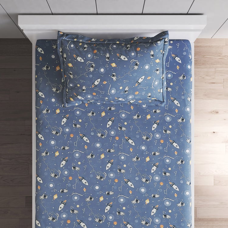 Slate Kids Cotton 180TC Astronaut Print 2Pcs Single Bedsheet Set