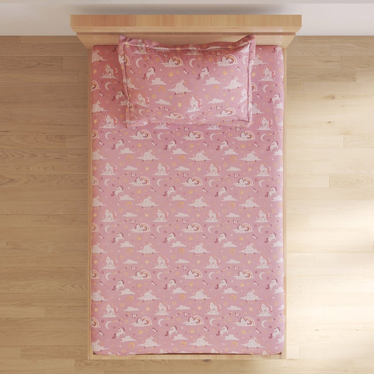 Slate Kids Cotton 180TC Unicorn Print 2Pcs Single Bedsheet Set