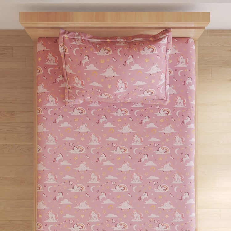 Slate Kids Cotton 180TC Unicorn Print 2Pcs Single Bedsheet Set