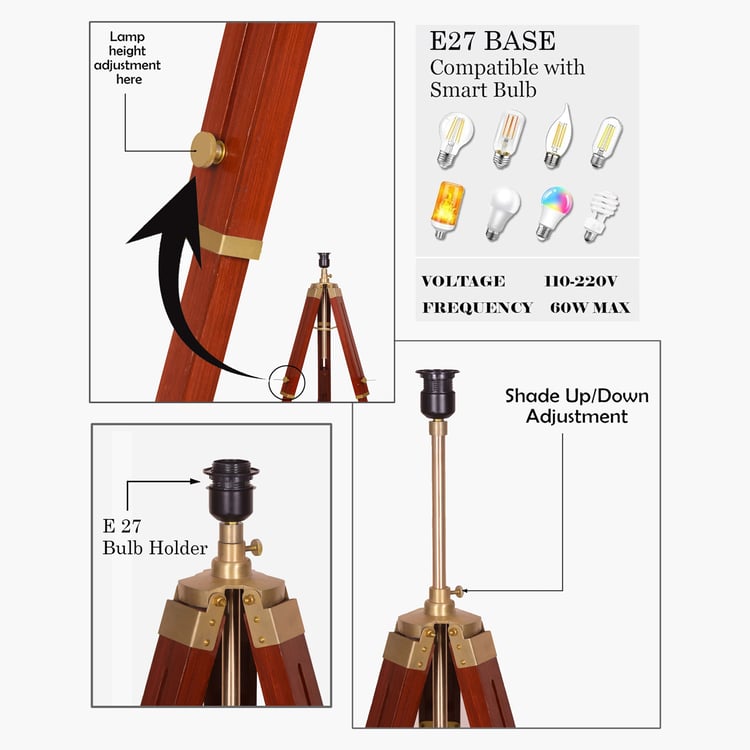 HOMESAKE Marinor Heritage Wooden Tripod Floor Lamp