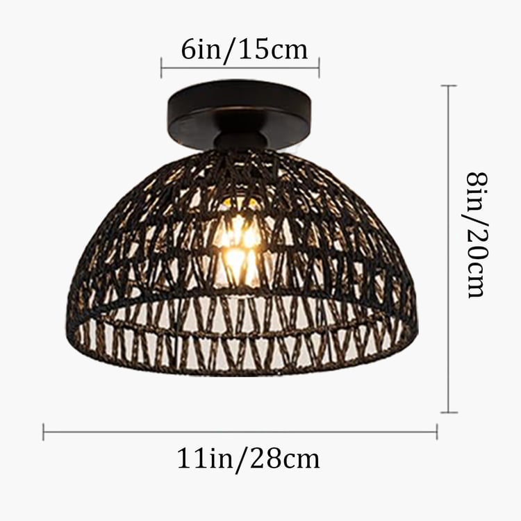 HOMESAKE Rattan Dual Ring Semi-Flush Mount Ceiling Lamp