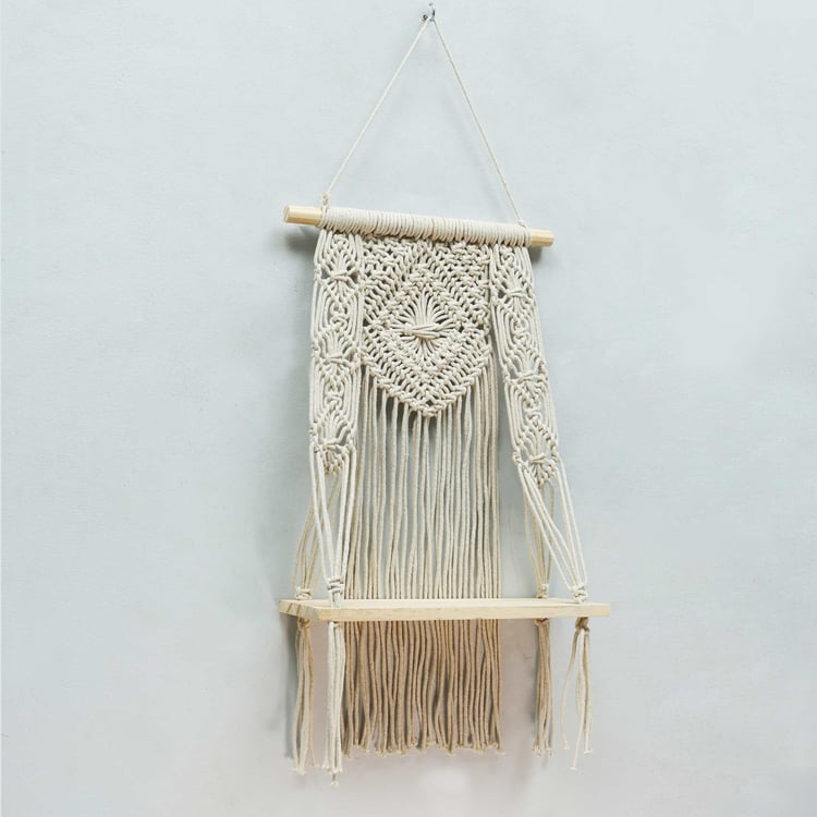 HOMESAKE Solid Wood Macrame Wall Hanging Shelf