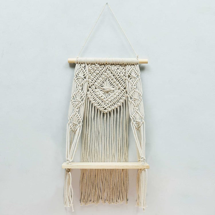 HOMESAKE Solid Wood Macrame Wall Hanging Shelf