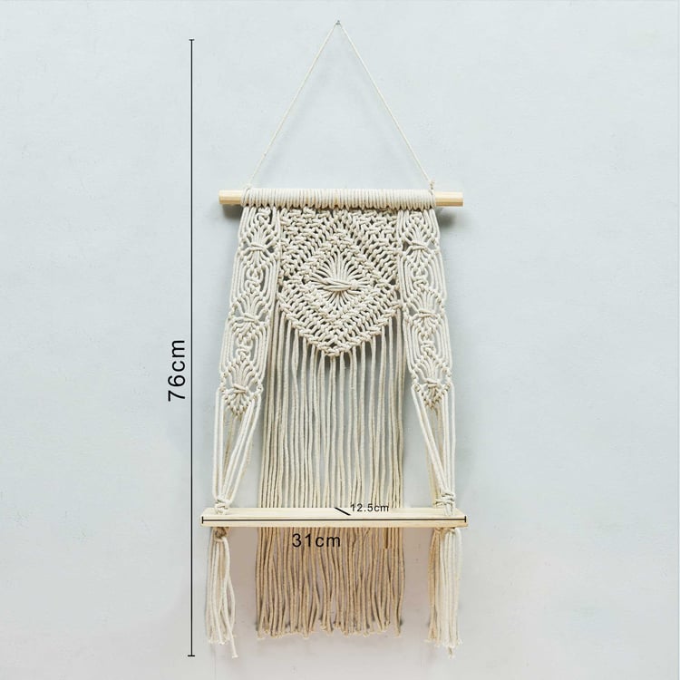HOMESAKE Solid Wood Macrame Wall Hanging Shelf