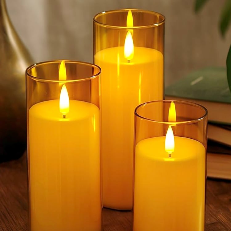 HOMESAKE Set of 3 LED Pillar Candles with Holders