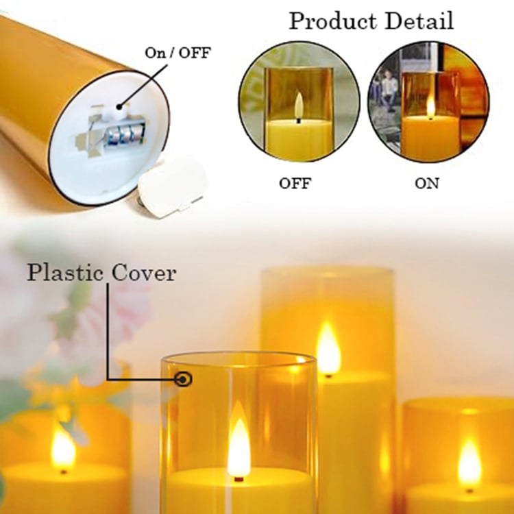 HOMESAKE Set of 3 LED Pillar Candles with Holders