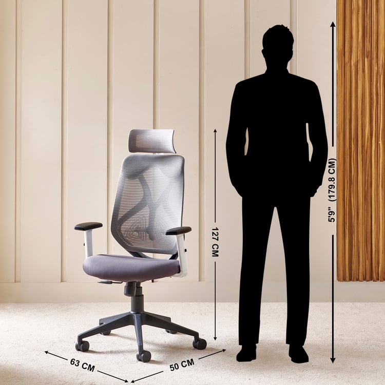 Yuva Ergofit Mesh High Back Office Chair - Grey