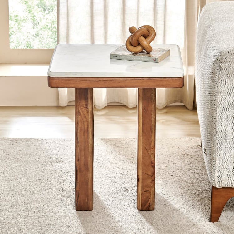 Globe Marble Top End Table - White