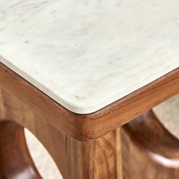 Globe Marble Top End Table - White