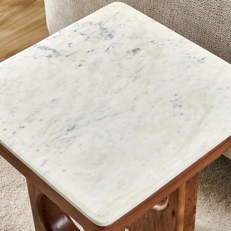 Globe Marble Top End Table - White