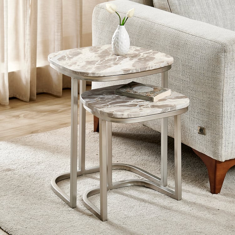 Ginny Marble Top Nest of 2 Tables - Beige