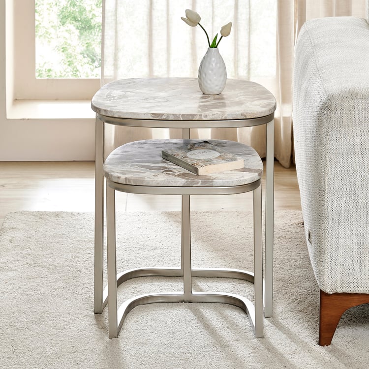 Ginny Marble Top Nest of 2 Tables - Beige