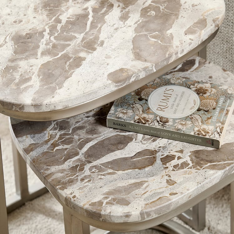 Ginny Marble Top Nest of 2 Tables - Beige